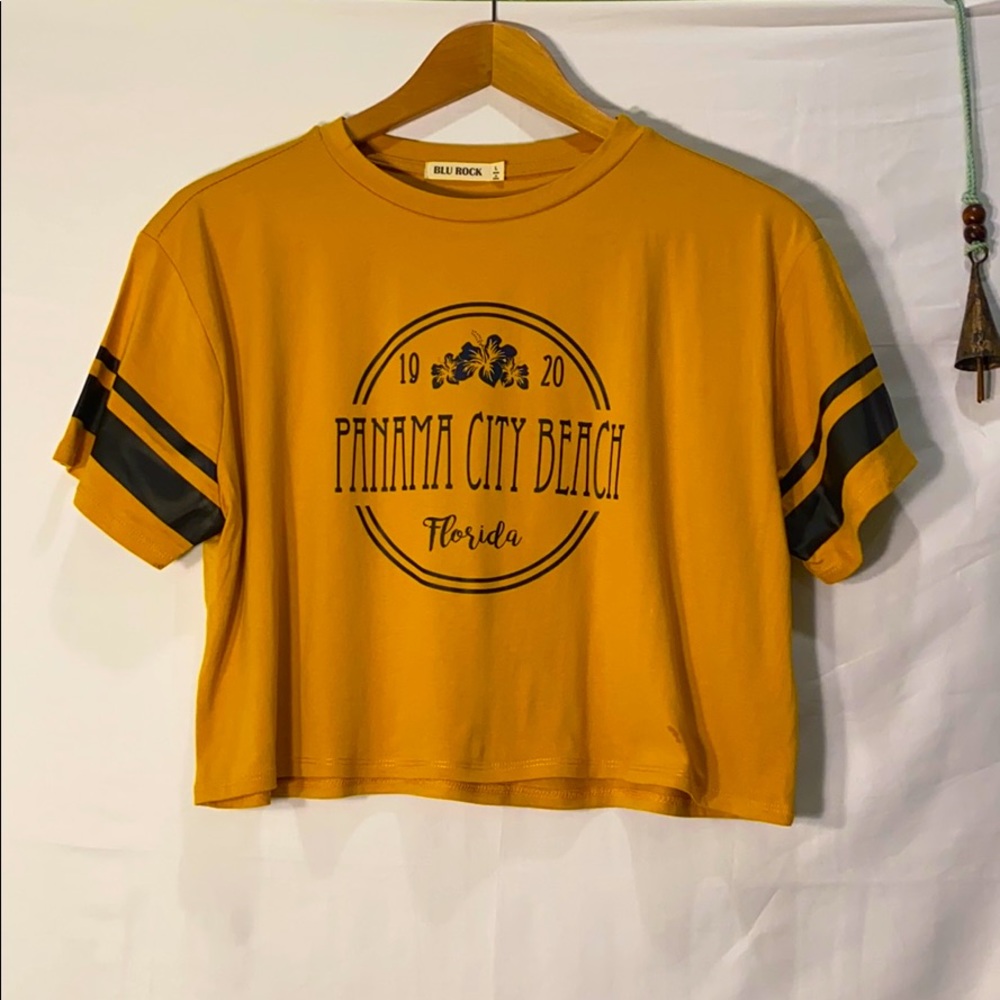 Mustard Panama City Beach 1920 relaxed crop tee
